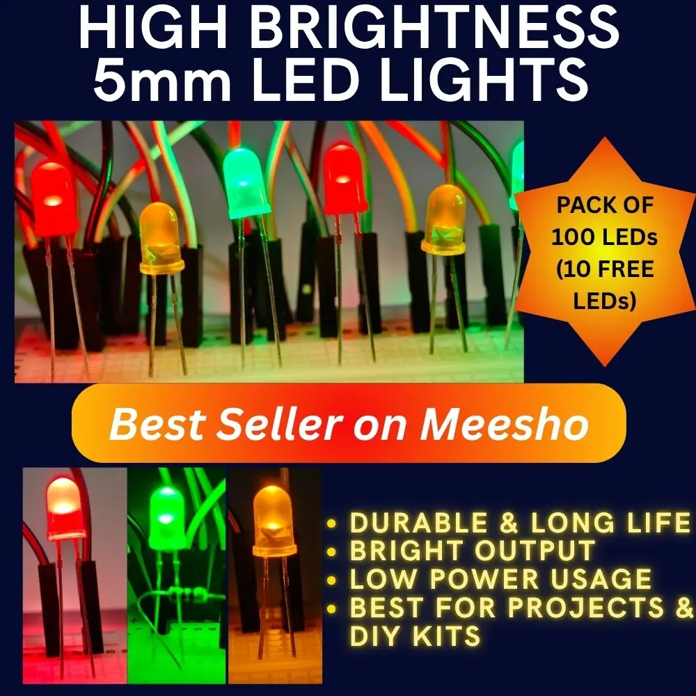 100pcs LED Combo Pack – 5mm (Red, Green, Yellow)